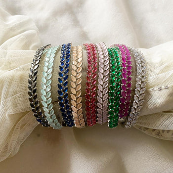 Silver CZ curved leaf bracelet - Adorna