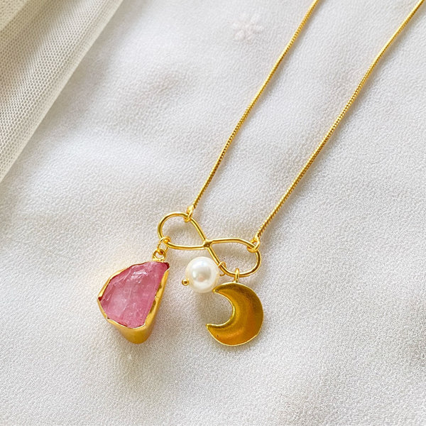 Baby Pink infinity moon necklace - Adorna