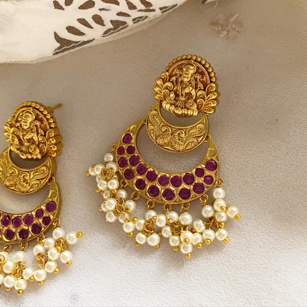 Antique matte Lakshmi Chaand earrings - Full Ruby