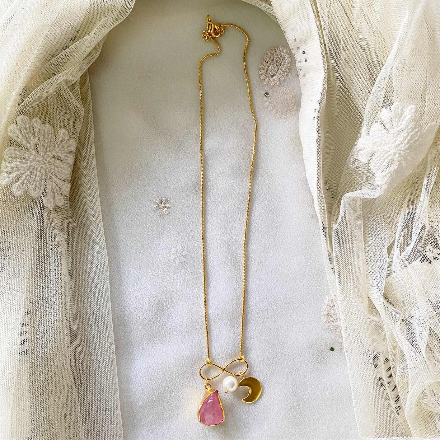 Baby Pink infinity moon necklace - Adorna