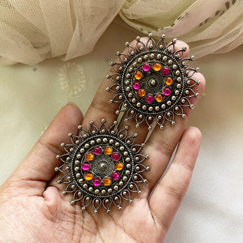 Pink-Orange Chakra spike stud - Clearance