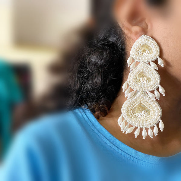 Beaded long triple layer earrings - Adorna